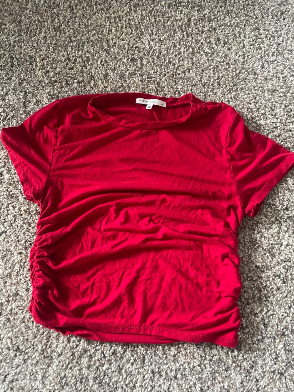 Anistar Red Short Sleeve Ruched Side Tee